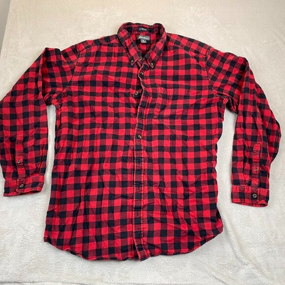 Eddie Bauer Men's Flannel Shirt XLT Red Black Buffalo Plaid Relaxed Fit Long Sle - Picture 9 of 10